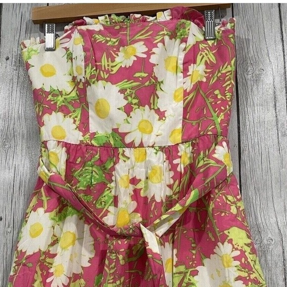 Lilly Pulitzer Briddie Strapless Hottie Pink Daisy Print Mini Dress Fit & Flare - Picture 1 of 13